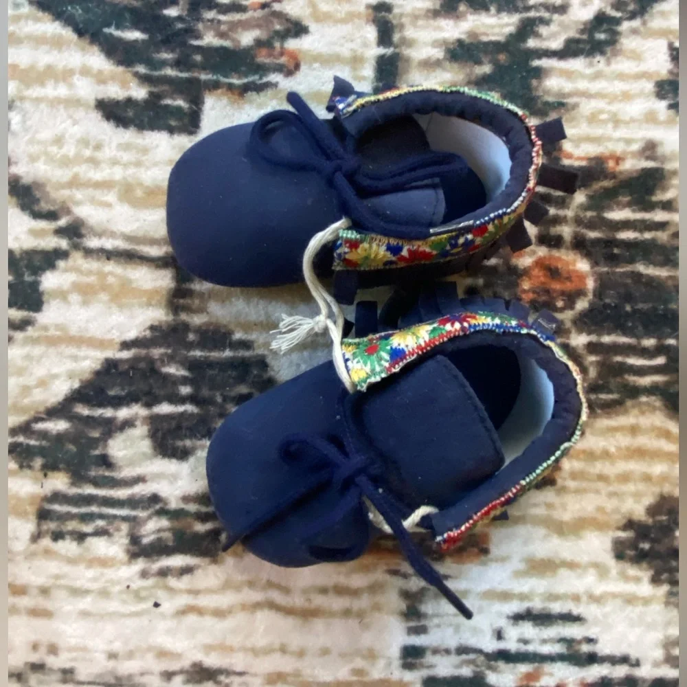 Embroidered Blue Baby Moccasins